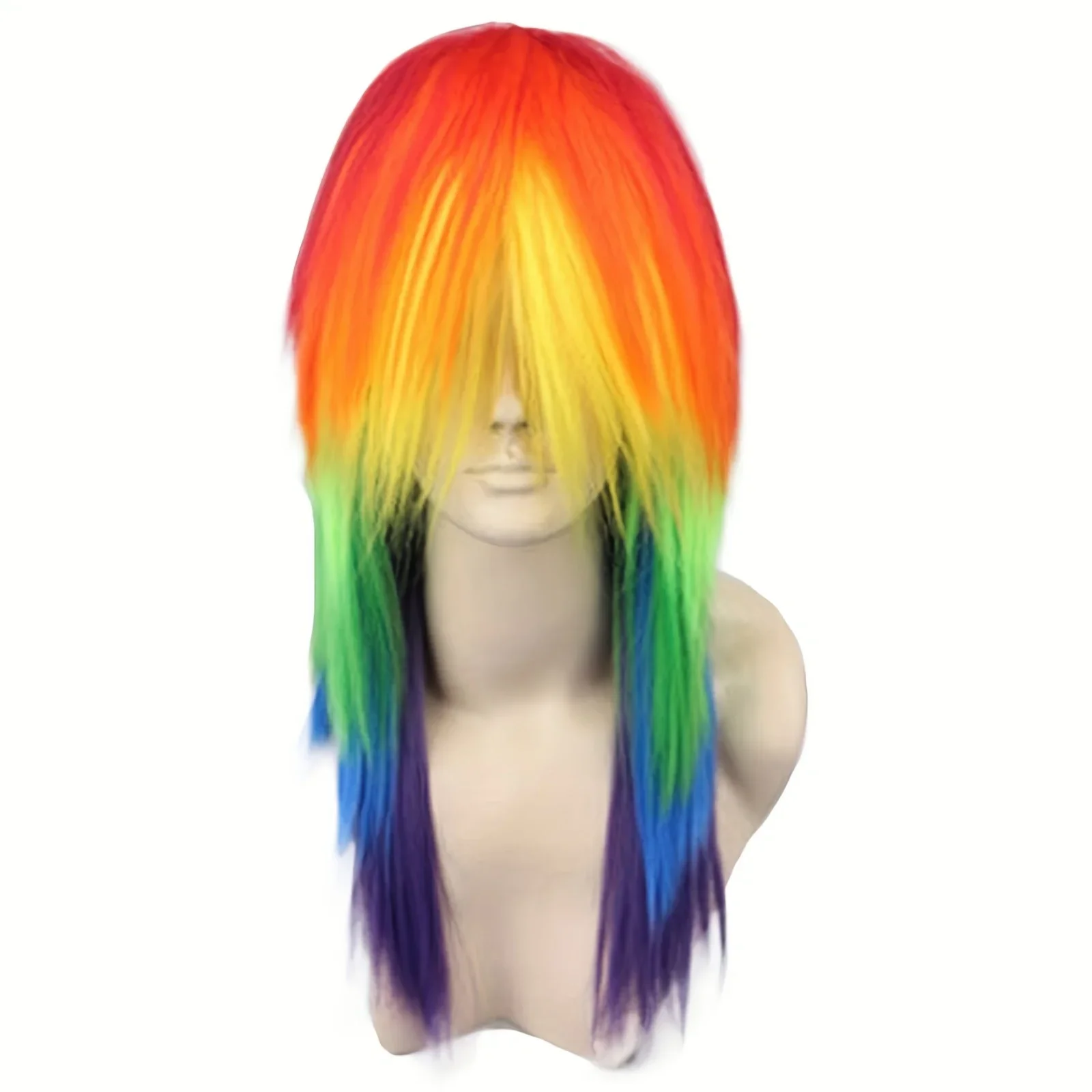 Rainbow Straight Hair Synthetic Wig Halloween Cosplay Character Costume Gradient Wig High-Temperature Silk Wig Set