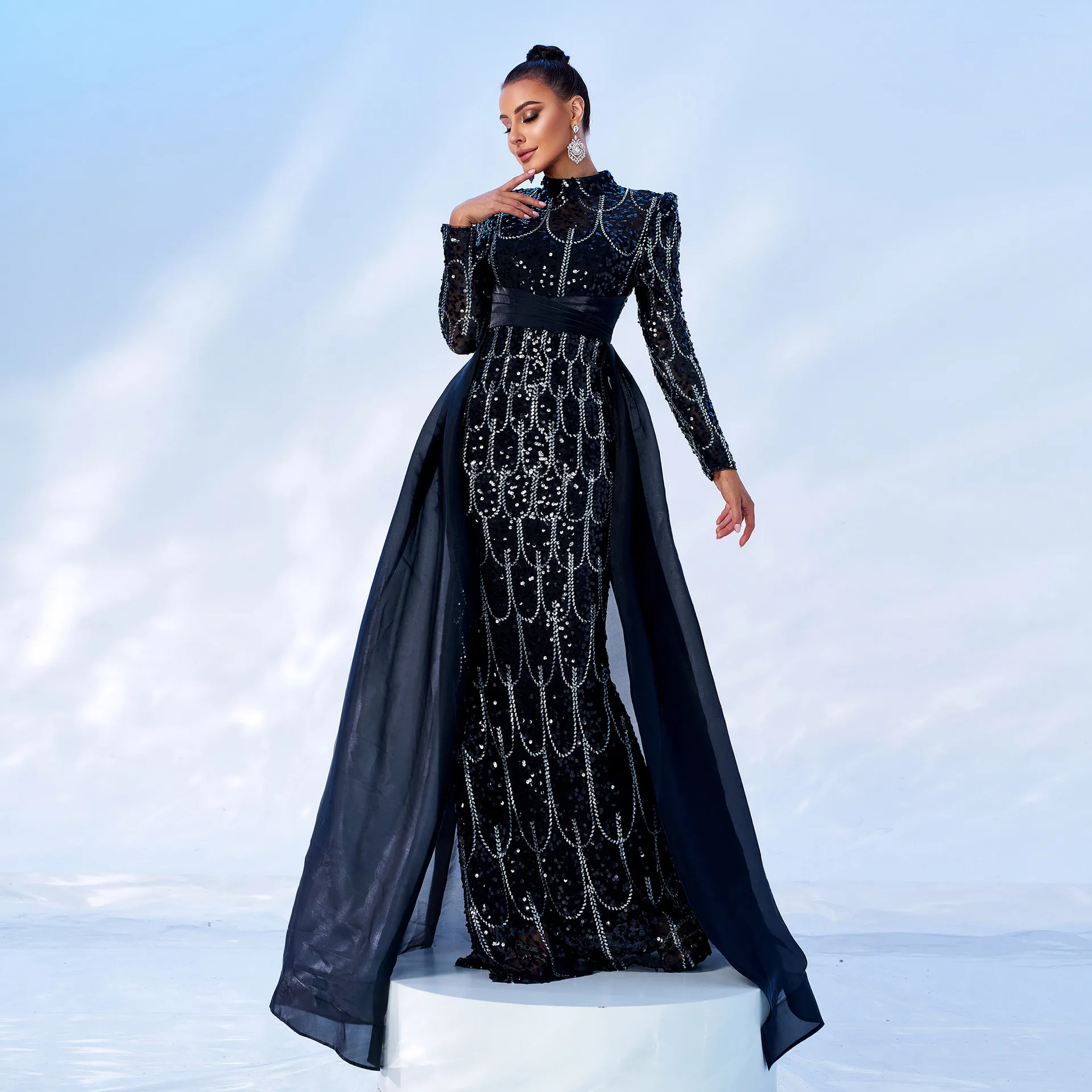 Ele Long Sve round Ne Long Evening Gown Fi Tail Wedding Dr Maids of  Dr Women's Faion Polyester