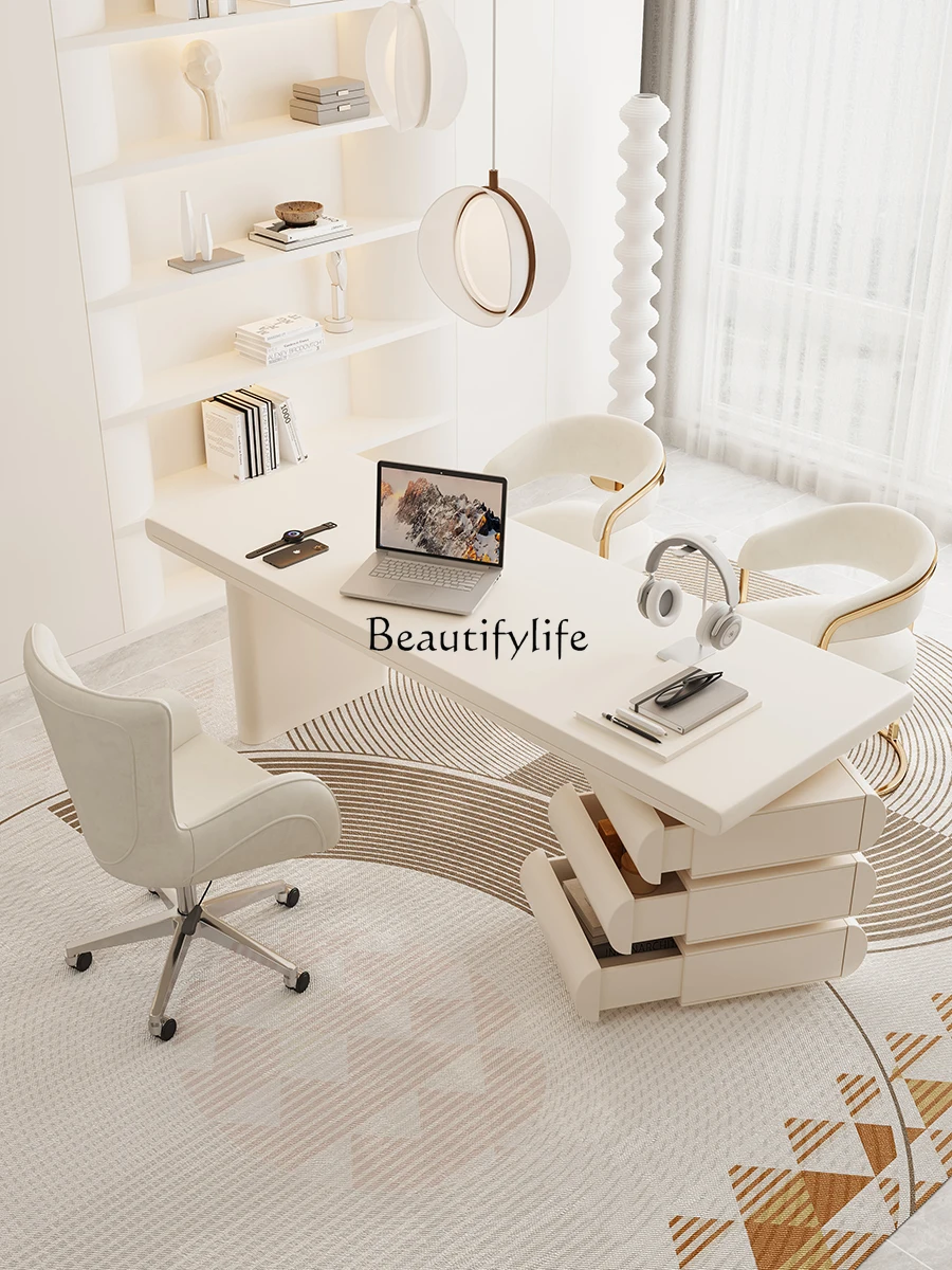 

Cream Style Solid Wood Desk Living Room Study Light Luxury High-End Office Calligraphy Table