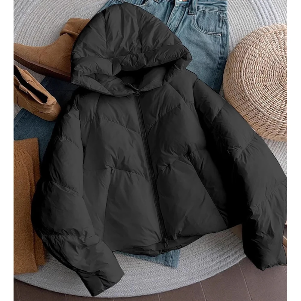 Casacos acolchoados de algodão estilo coreano para mulheres outono inverno moda cor sólida com capuz jaquetas de algodão 2025 novo grosso quente outerwear