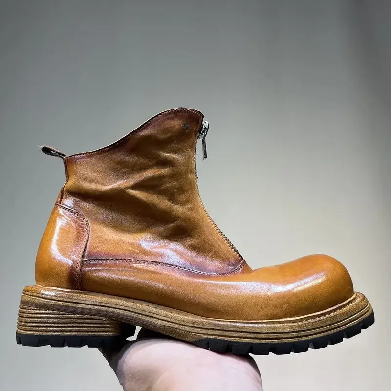 Brytyjskie buty Chelsea w stylu vintage z zamkiem błyskawicznym Amerykańskie buty ze spranej skóry końskiej Podwyższające buty męskie z grubą podeszwą i dużą główką
