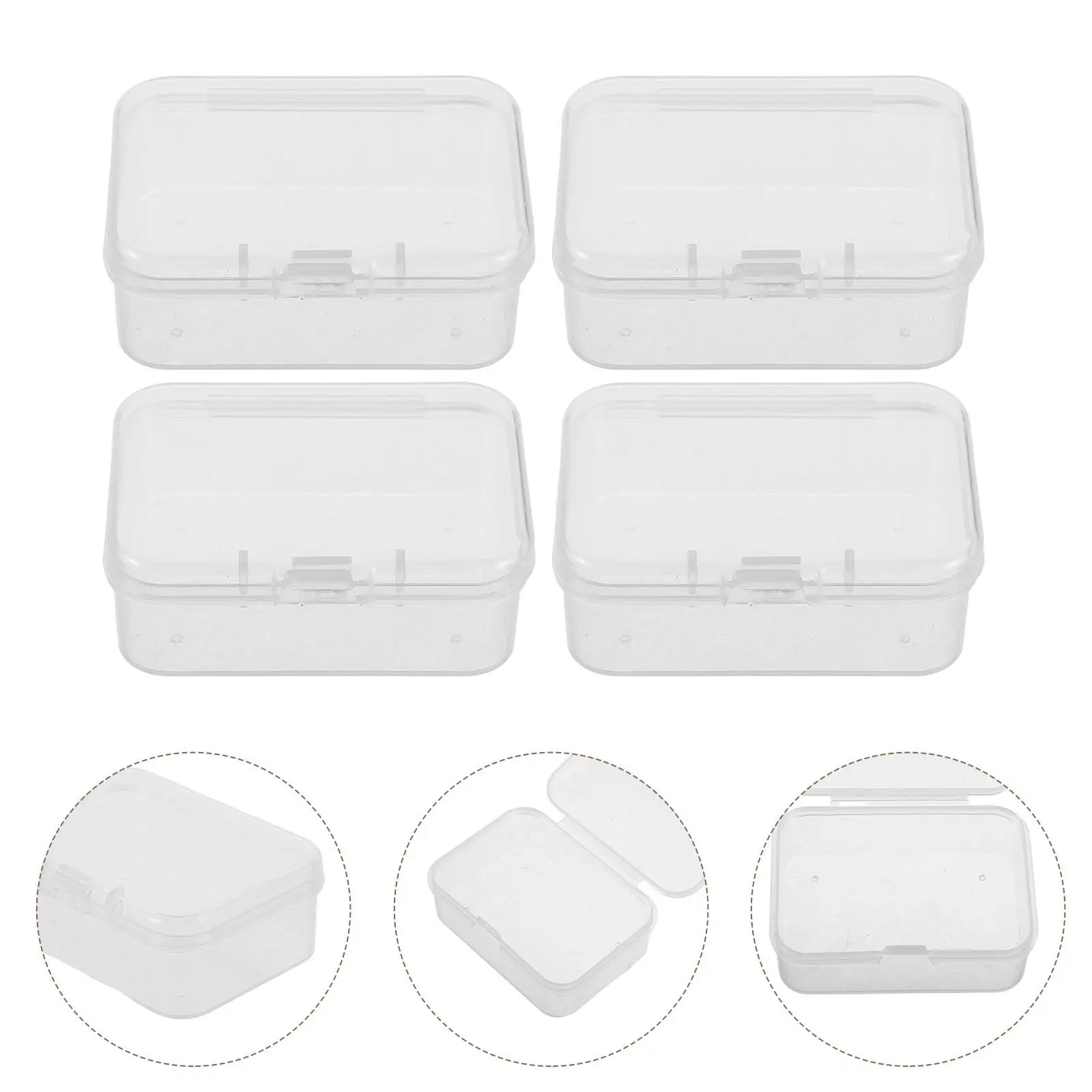100Pcs Transparent Plastic Organizer Box Rectangular Hinged Lid Small Storage Case Beads Jewelry Craft Supplies Parts Storage