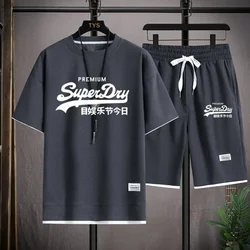 2024 summer new men's two-piece fashion Korean sportswear short-sleeved T-shirt + sports shorts suit men's casual wear