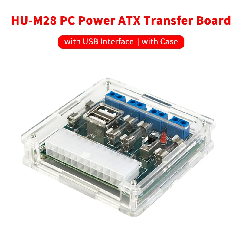 HU-M28 Desktop PC ATX Power Supply Breakout Transfer Board with USB Interface Lead-out Module of Power Upgraded Board with Case