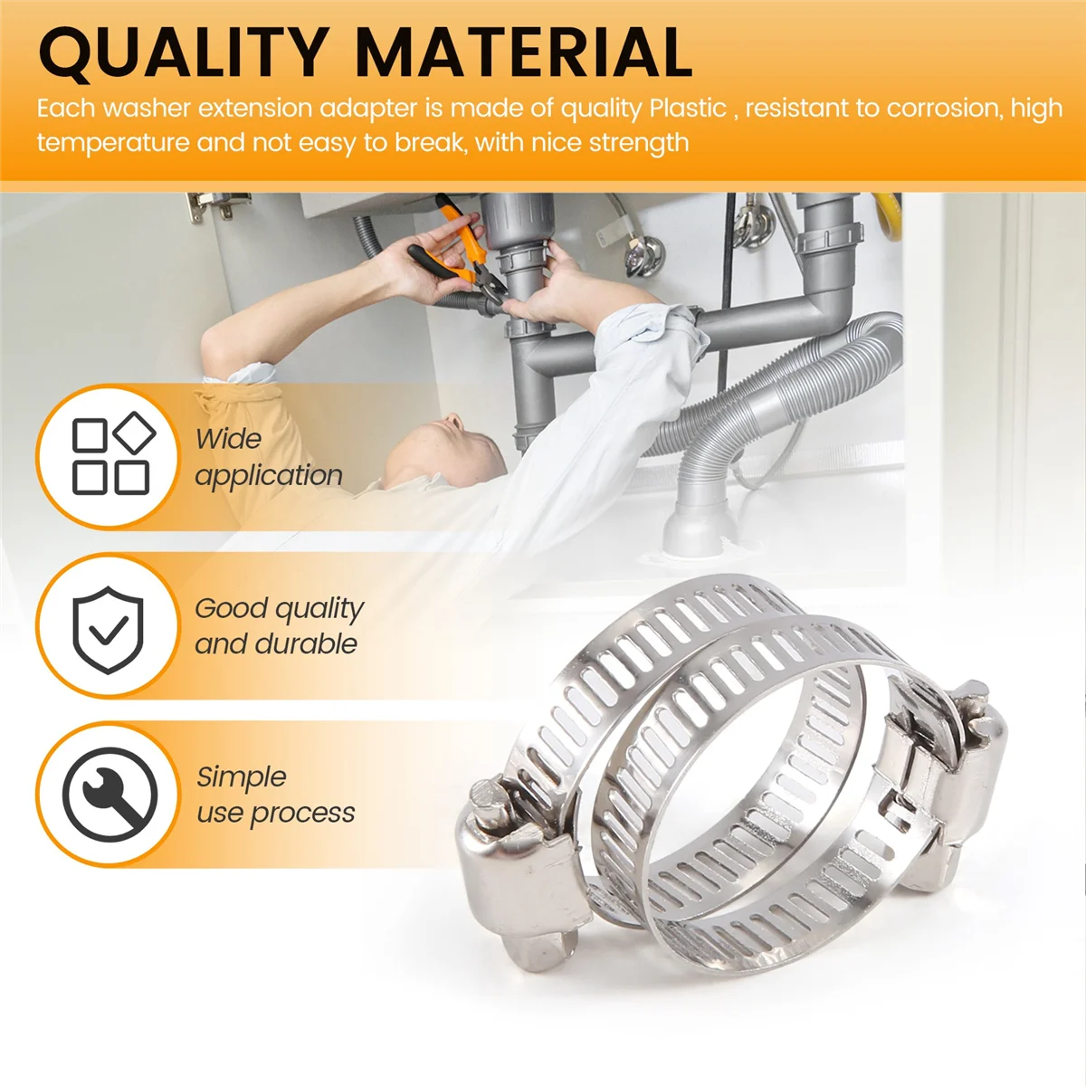 2 Pieces Washing Machine Drain Hose Connectors Washer Extension Adapter with 4 Pieces Drain Hose Clamps HOT