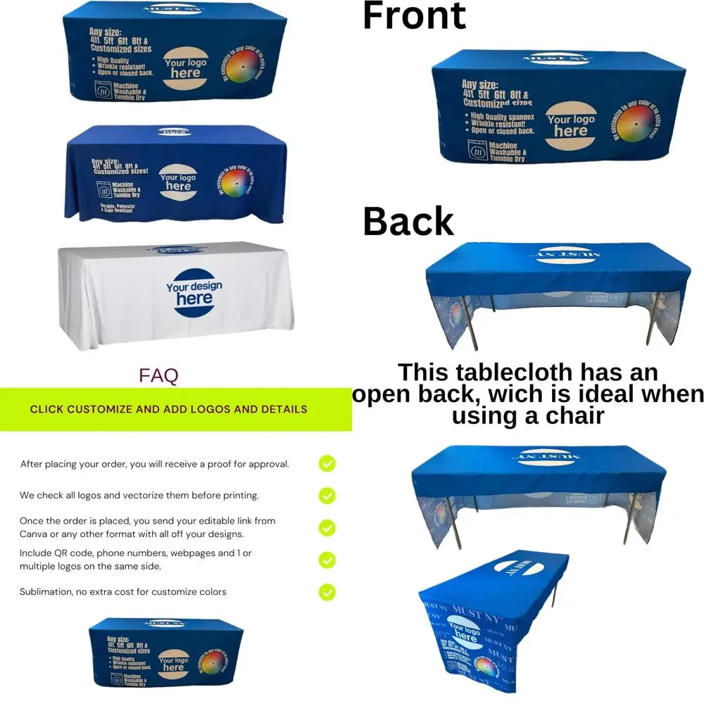 

Customized Logo Tablecloths for Tradeshows, Weddings, Birthdays, and Anniversaries - 4FT, 6FT, 8FT Options