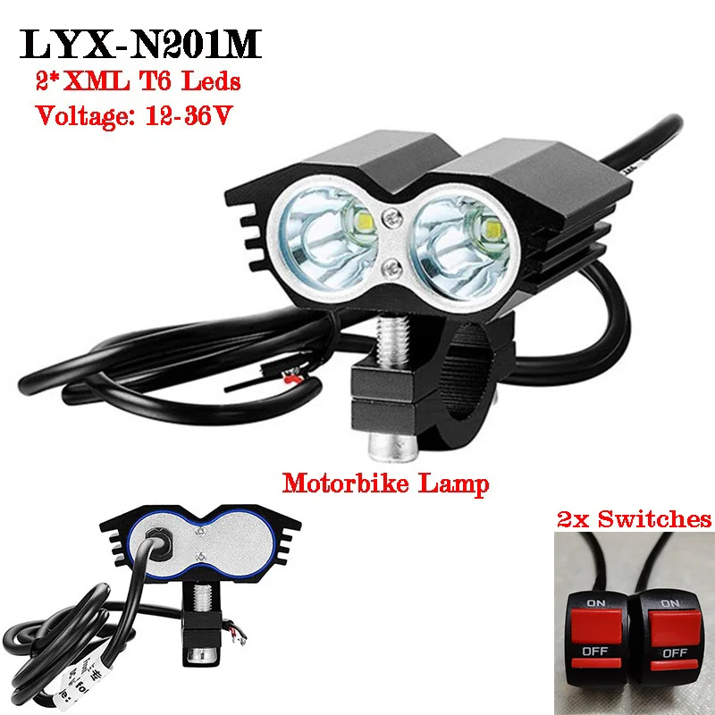 12V-36Volt Electric Bike Lamp Motorcycle Refit Headlight Motorbike Front Light Ebike T6 Led Motor Bicycle Lantern ON/OFF Switch