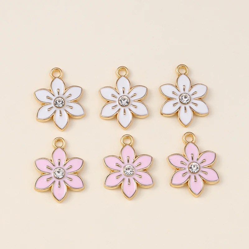 20 Stück 13 x 17 mm niedliche Emaille-Sakura-Blumen-Charms-Anhänger für Schmuckherstellung, Tropfen-Ohrringe, Halsketten, Armbänder, DIY-Bastelbedarf – Detail 2