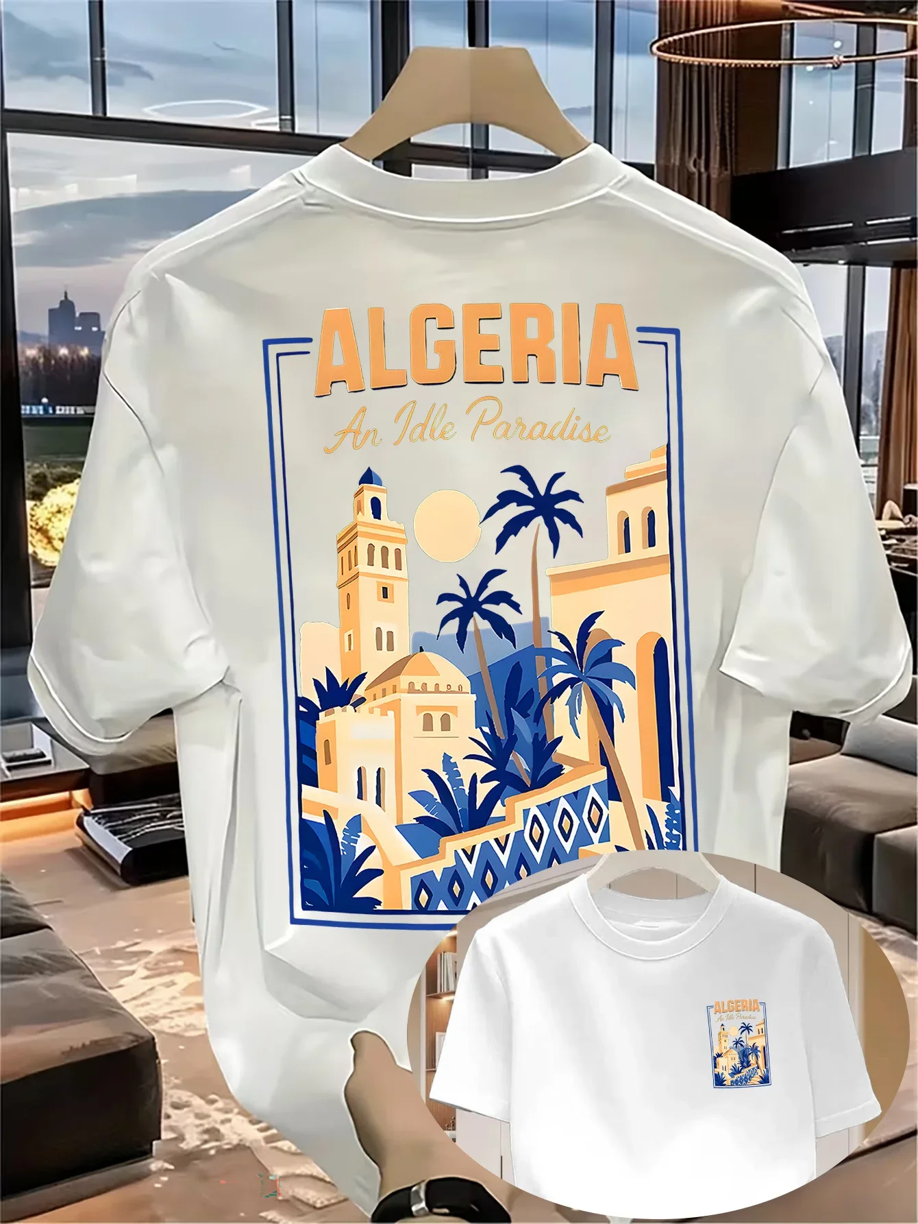 Men's 100% Cotton T-shirt Algeria Cityscape Graphic Tee Casual Daily Streetwear O-neck Short Sleeve Top For Travel Lovers