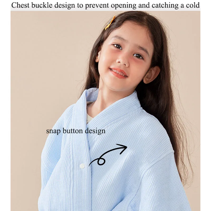 children's Pure Cotton Waffle Robes Solid Bath robes Soft Warm Kids Thicken Sleepwear homewears with Belted for Girls Boys
