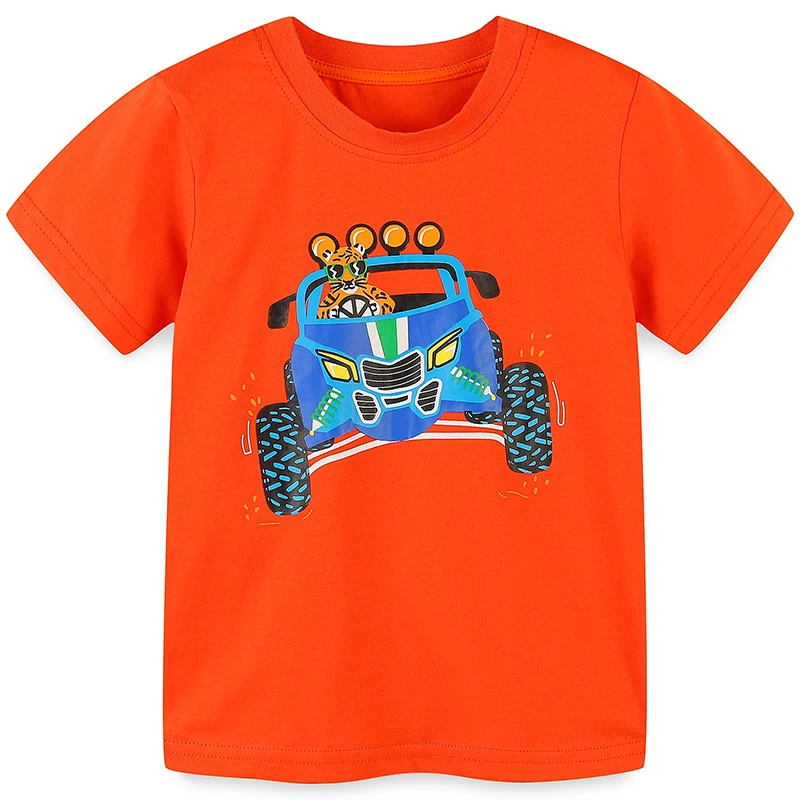 T-shirt à manches courtes imprimé dessin animé pour enfants, pulls pour bébés, col rond, voiture, garçons, été, 2-7 ans