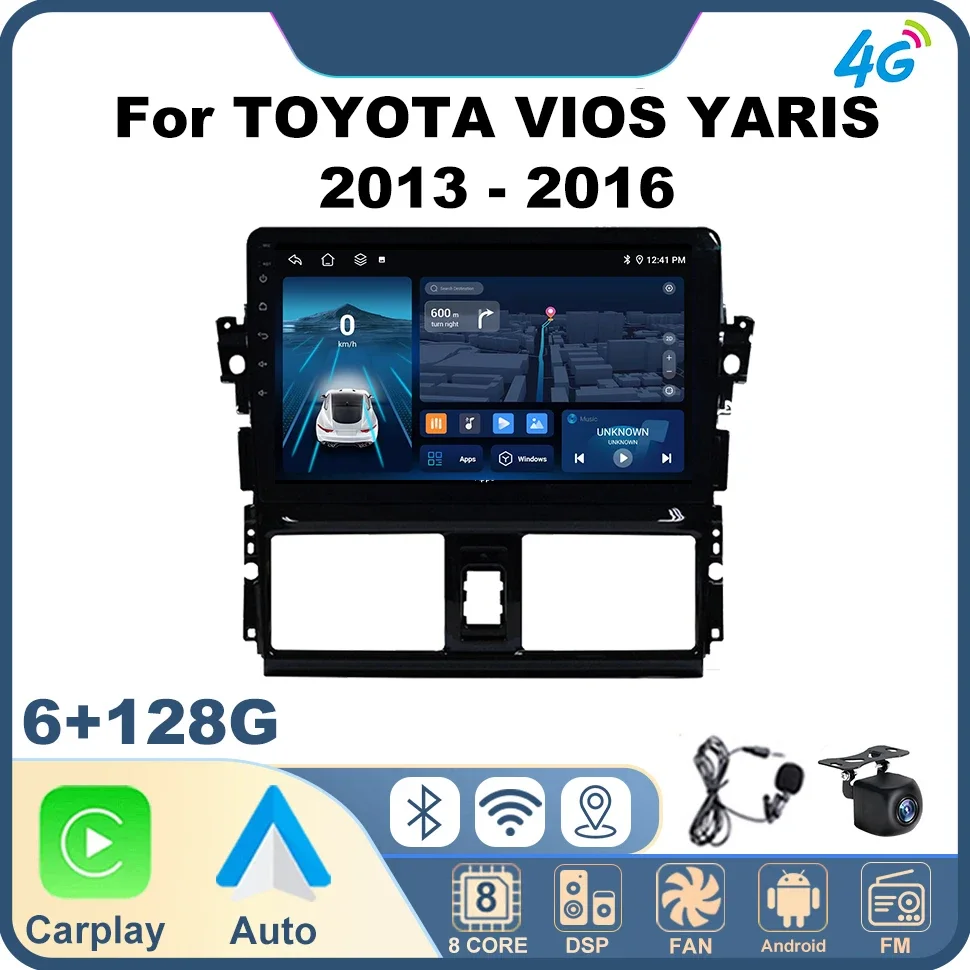

4G NET Android Auto Car Radio Multimedia Player for TOYOTA VIOS YARIS 2013 - 2016 2 Din Stereo Wireless Carplay GPS Car Audio
