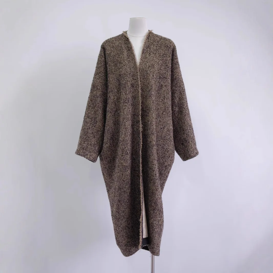 

【Gift Free】2025 Fall Winter Wool Blend Heavy Brushed Loose Cape Hooded Long Coat Women Warm Woolen Outerwear