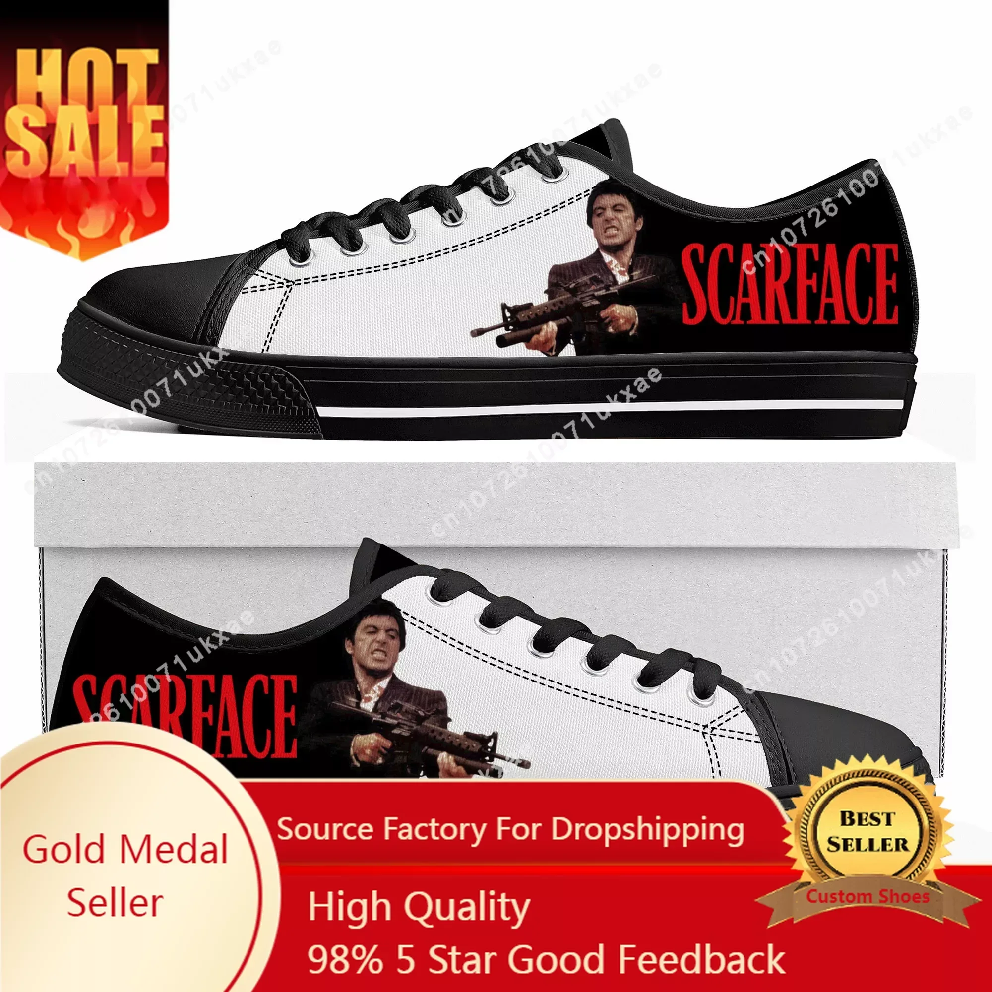 Scarface-Zapatillas bajas de lona para hombre y mujer, zapatos informales de alta calidad, personalizables, DIY