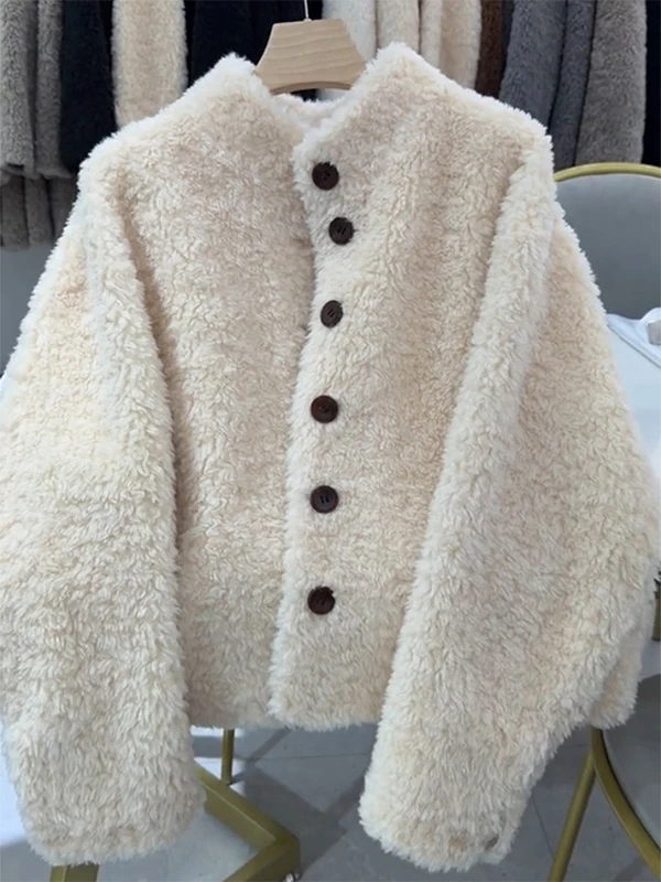 Thiened Jaet de piel de cordero para mujer, cortavientos ligero de lujo, abrigo largo de tubo recto, cálido y Faion