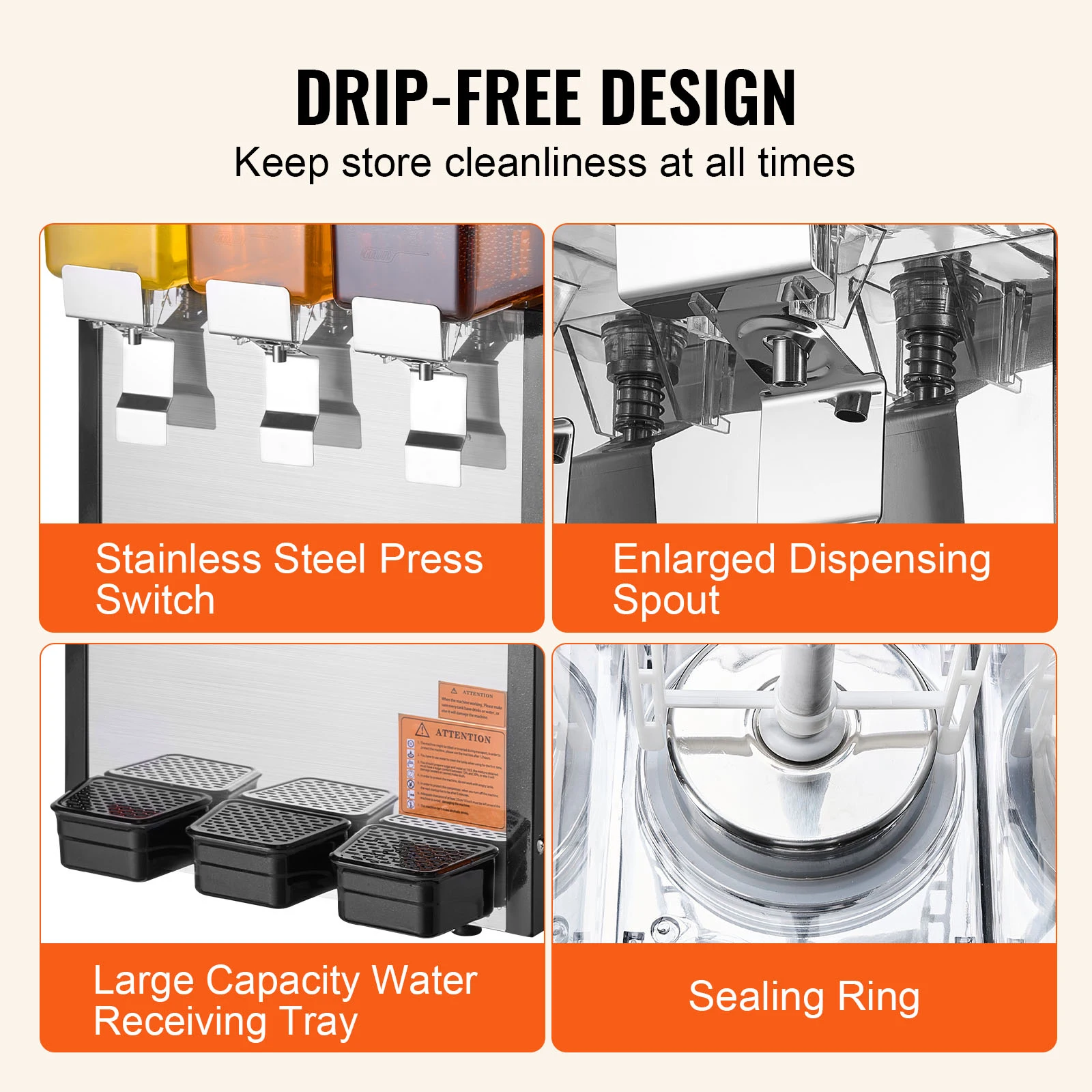 SucceBuy 3 Tanks Commercial Beverage Dispenser 10L/18L Per Tank Juice Dispenser Stainless Steel Ice Tea Drink Machine for Drink