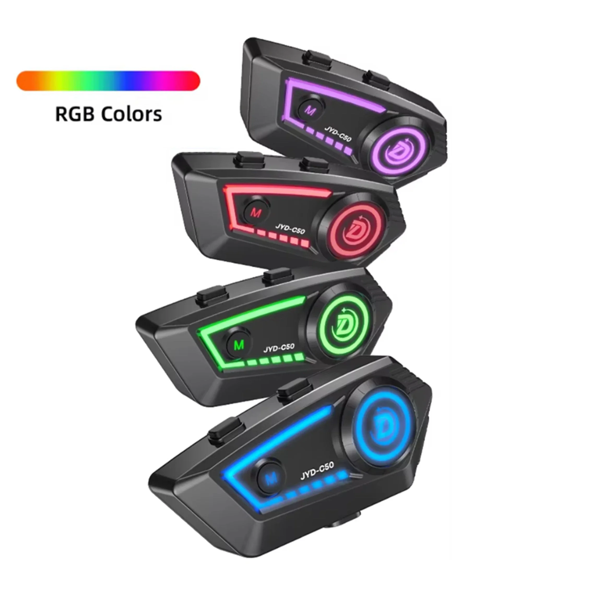 1/2pcs C50 Motorcycle Helmet Headset BT5.4 Anti-interference Waterproof Headphone Hands Free Stereo Speaker With Ambient Light