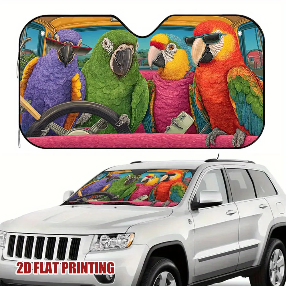 1pc Parrot Driving Car Sun Shade With Fashion Glasses - 2D Flat Printing, Fit For Various Vehicle Models, Provides Coolness And