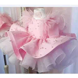 Luxury and Elegant Celebrity Party Dress Pink High Quality Opening Ceremony Host Clothing Girl Christmas Clothing 2-10 Years Old