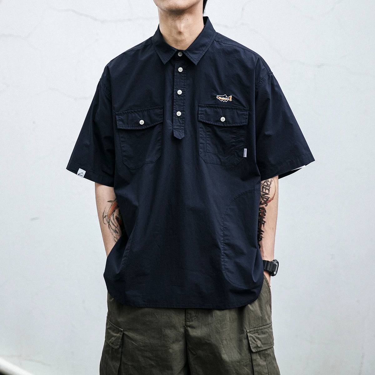 

Summer New Sle Japanese Retro Workwear Collar ort Sve Loose Casual irt Men's Faionable f Sve Blouse