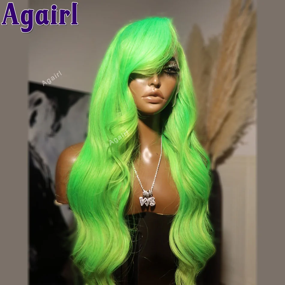 

613 Цветные 13x4 13x6 Парики из натуральных волос на кружеве с объемной волной 28 30 дюймов 200% Светло-зеленые предварительно сорванные бразильские парики на шнурке Remy