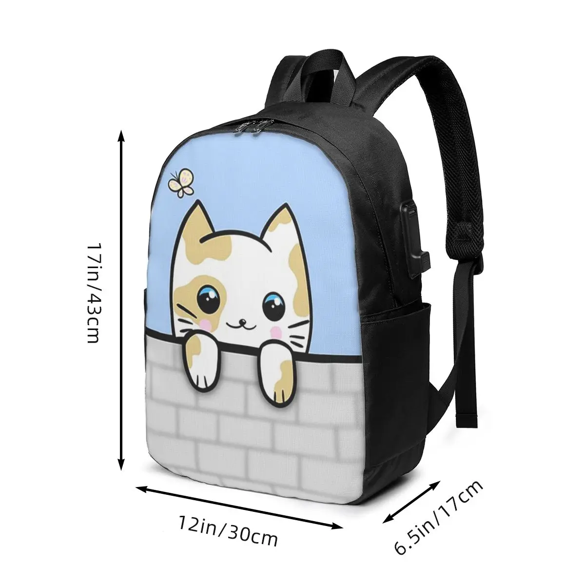 Cartoon Cat On The Fence Backpack Travel Notebook Bag Computer College Student School Bag Laptop Shoulder Bags for Men Women
