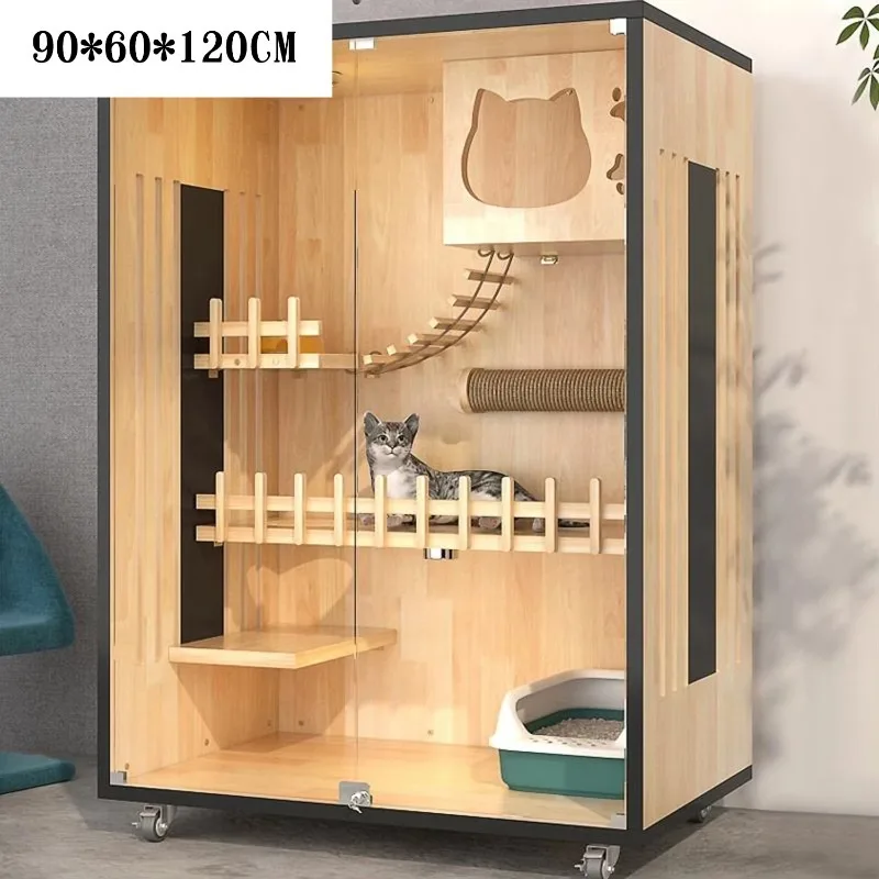 

Indoor Pet Furniture Luxury Wooden Cat Cage House With Spacious Rooms