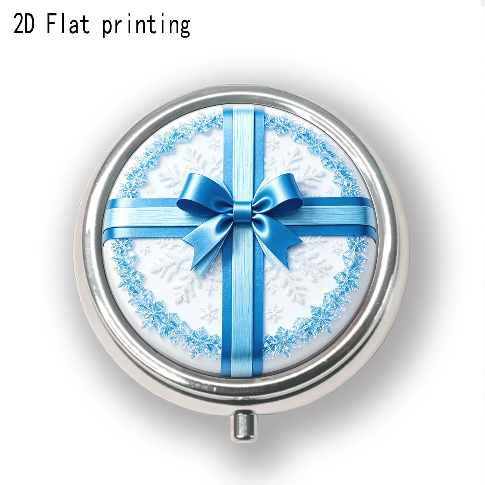 1 piece of metal three-compartment storage box with ribbon bow and snowflake decorative pattern, portable travel vitamin storage box, art nouveau style small box, durable storage container, unique design suitable for both men and women