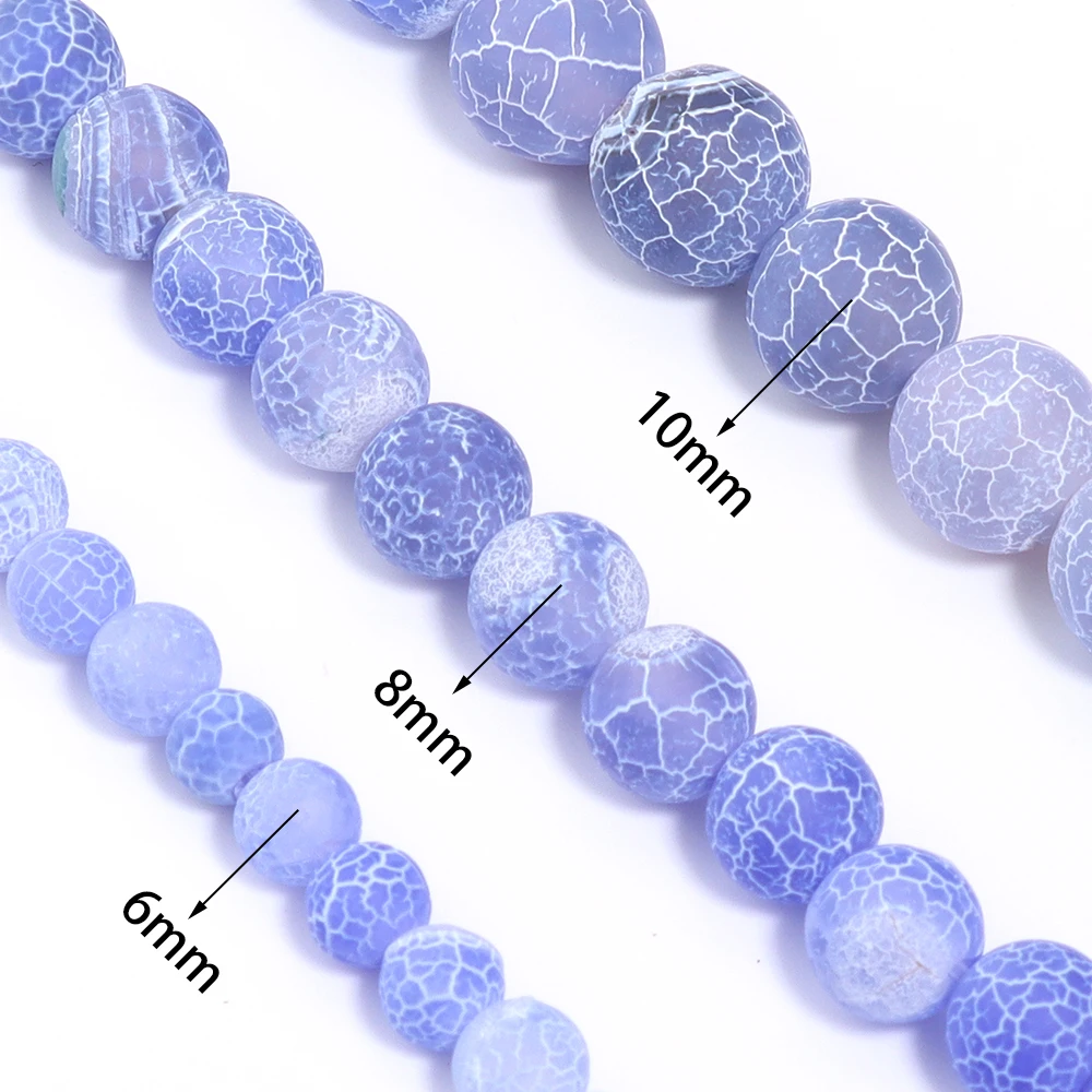 6 8 10mm Natural Coloful Frost Cracked Agates Stone Beads Round Loose Spacer Beads For Jewelry Making DIY Bracelet Handmade