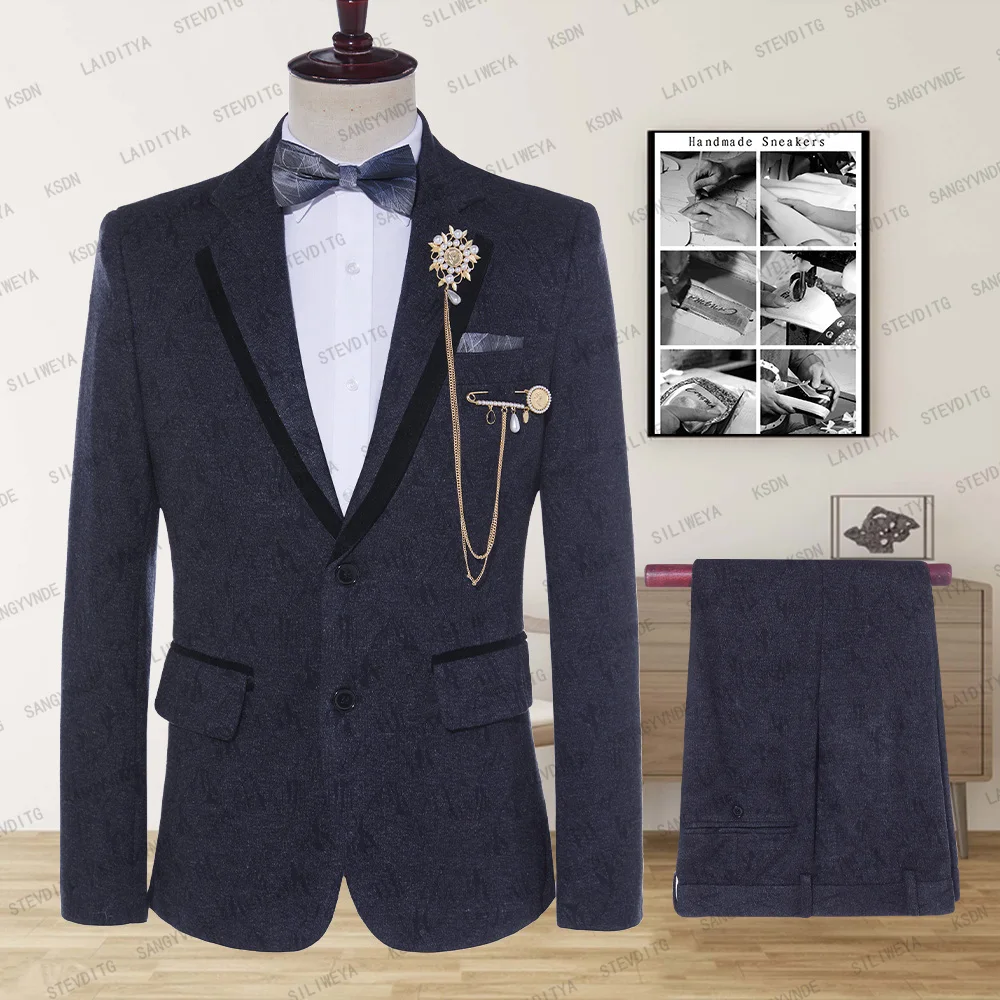 

Floral Suit Men's Business Casual Formal Workwear Gentleman Party Prom Slim Tuxedo Groom Wedding Dress (Jacket+Pants)