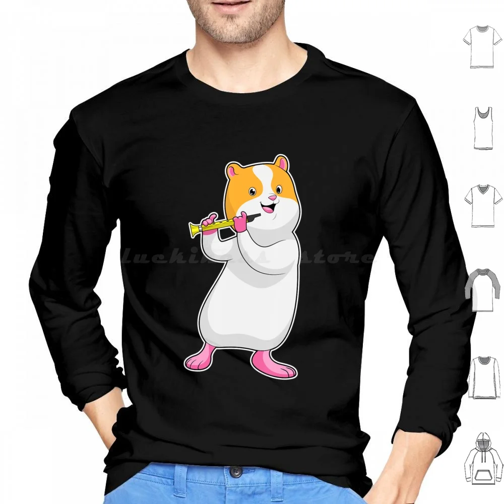 Hamster Musician Flute Music Hoodie cotton Long Sleeve Hamster Musician Flute Music