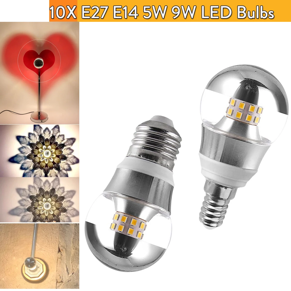 

10Pcs LED Mirror Bulb E27 E14 Half Silver Filament 5W 7W 9W bulb decorative Silver White 3000k Super room Decor 230V replacement