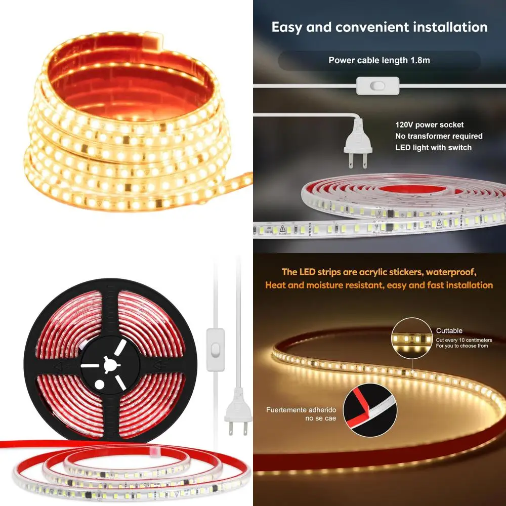 شريط إضاءة LED مرن 110 فولت 32.8 قدم 120 مصباح LED/م 3000 كيلو أبيض دافئ مقاوم للماء للإضاءة المنزلية #1