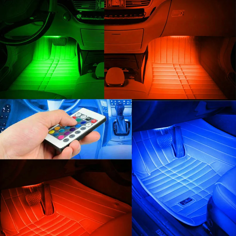 

4x 9 LED RGB Car Interior Light Strips 5050 SMD Atmosphere Under Dash Accent Light Portable Lighting Decoration Car Led Light