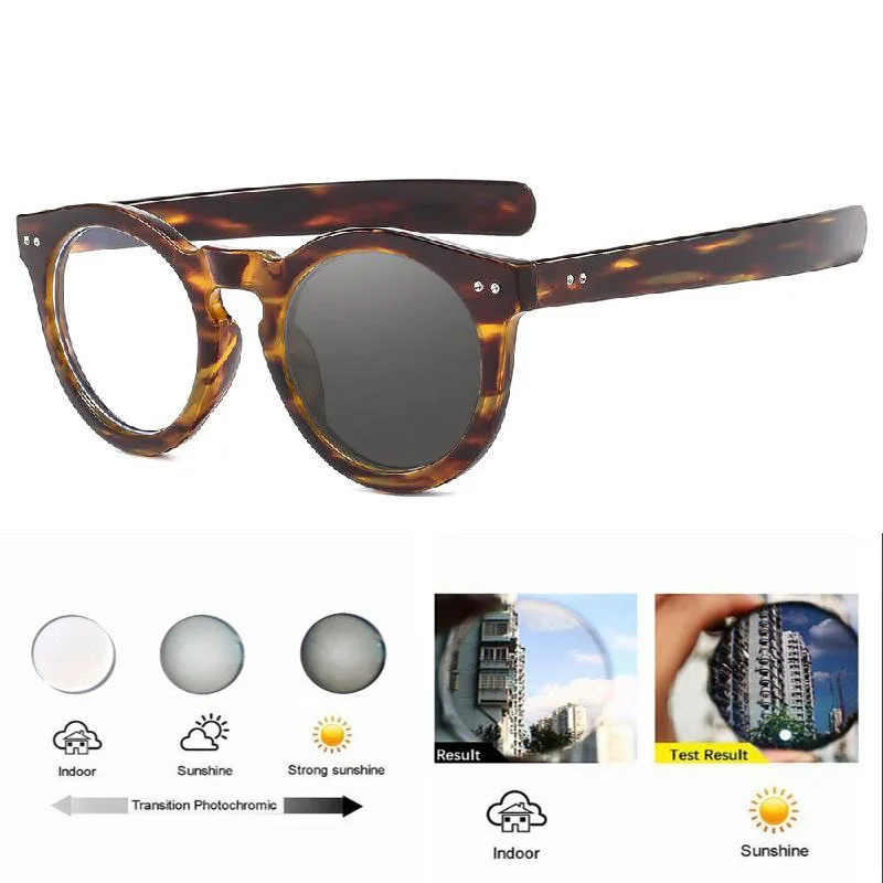 Vintage Runde Photochrome Myopie Brille Modedesigner Männer Frauen Outdoor Farbwechsel Fahren Kurzsichtige Brillen -1,5-2,0 – Detail 6