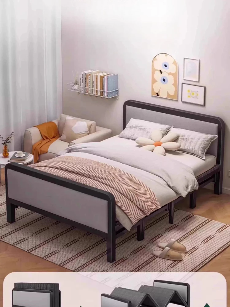 Folding Single Bed 1.0M 1.2M 1.5M Household Simple Reinforced Small Bed Bedroom Nap Portable Hard Board Bed Home Furniture