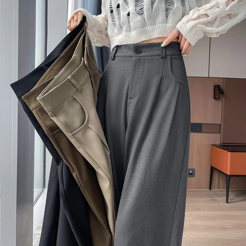 Ay Suit Pantalones Pantalones de pierna recta ajustados para mujer Pantalones largos de pierna ancha de cintura alta Primavera Otoño Nuevo Sle Pear ape Hip Cove...