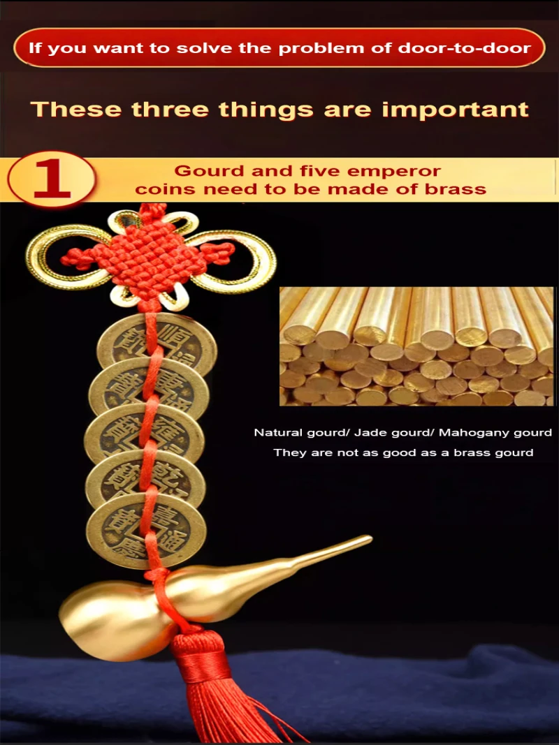 النحاس النقي خمسة الإمبراطور المال قلادة القرع Nafu جذب الثروة المنزل فنغ شوي خمسة الإمبراطور المال الزنجفر الحظ والحظ