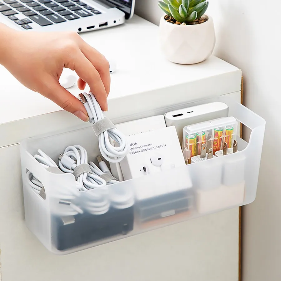 1/2PCS Wall Mounted Data Cable Storage Box Desk Charging Cable Organizer Home Office Supplies Sundries Storage And Organization view 3