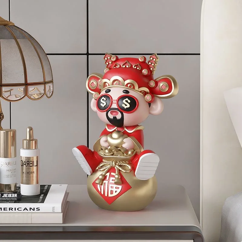 Resin Big God of Wealth Sitting Statue Home Room Decoration Fengshui Rich Man Ornament for Living Room Office