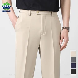 Autumn Winter Suit Pants Men Business Smooth Slim Business Office Social Elastic Waist Ankle Length Formal Korean Trousers Male