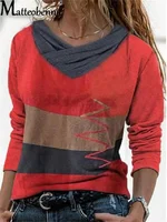 Camiseta de rayas de costura Irregular con cuello en V para mujer, ropa Hipster de calle, camisetas de manga larga, Color de contraste, primavera y otoño