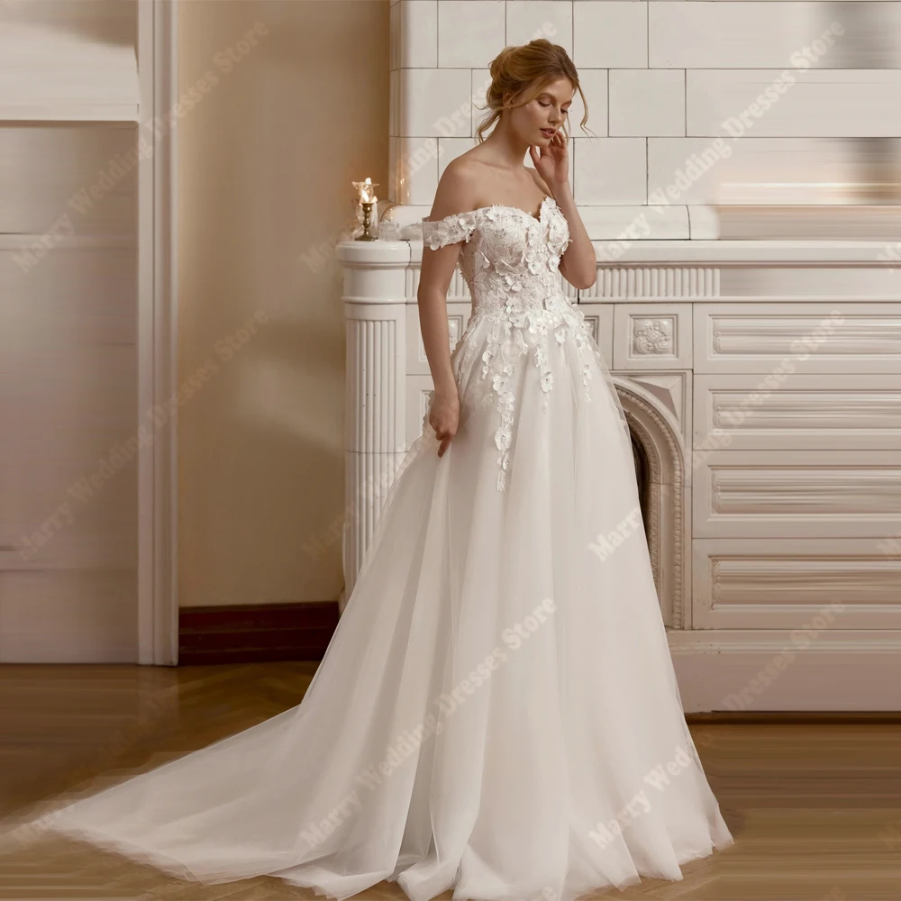 

Fascinating Women A-Line Wedding Dresses Off The Shoulder Sleeveless Bridal Gowns Engagement Banquet Robes De Mariee Customized
