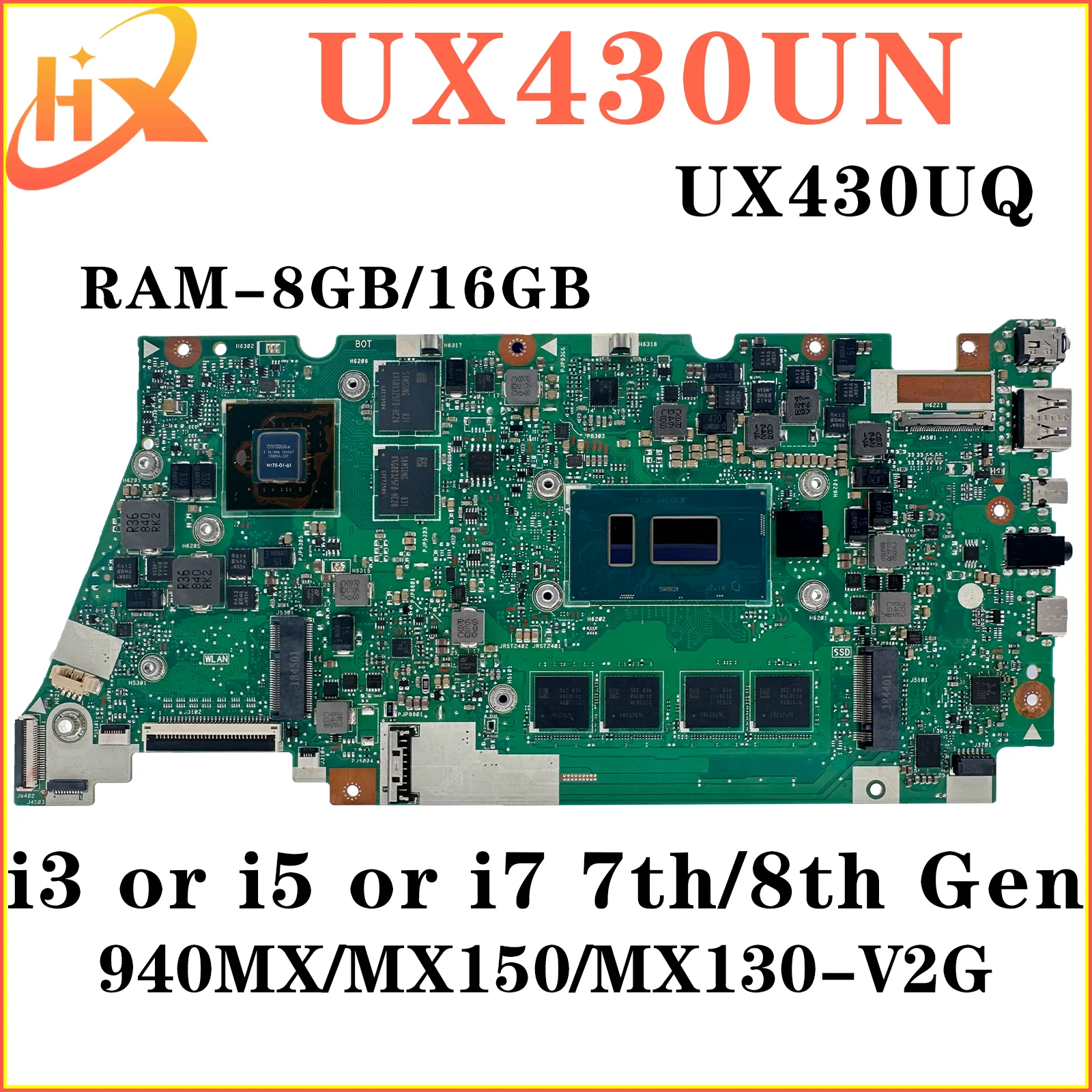 

UX430UN UX430UQ Mainboard For ASUS RX430UQ BX430UQ RX430UN BX430UN UX430UNR UX430UA Laptop Motherboard i3 i5 i7 7th/8th Gen