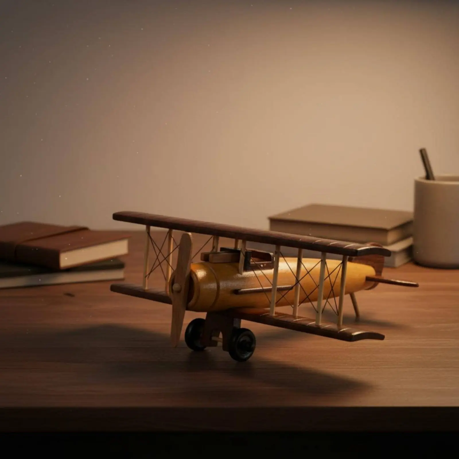 Wooden Biplane Model Rustic Finish Wooden Airplane Model Vintage Biplane Ornament Handmade Look Display Piece Sturdy for Office view 6