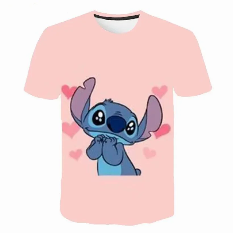 Stitch 3d Printed Fun Cartoon Girls' T-Shirt Girl T-Shirt Breathable Short Sleeve Summer Cartoon Casual Children Clothing Baby