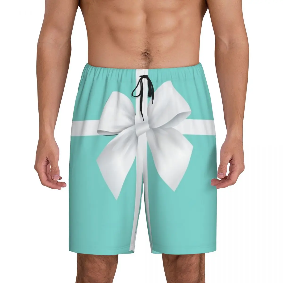 

Мужские короткие пижамные шорты с белым бантом в подарочной коробке из бирюзовой ткани, для сна и отдыха