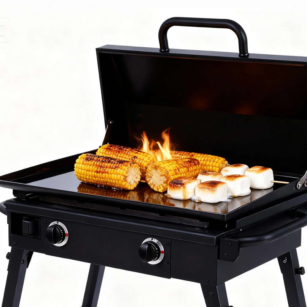 Factory direct outdoor trolley square with drum gas grill 2 burners with side racks