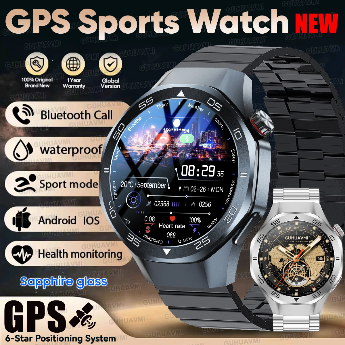 

2025 New Watch GT5 Pro GPS Sports Smart Watch 1.53 Ultra HD Screen Build-in GPS Compass 3ATM Waterproof Fitness Smartwatch Men
