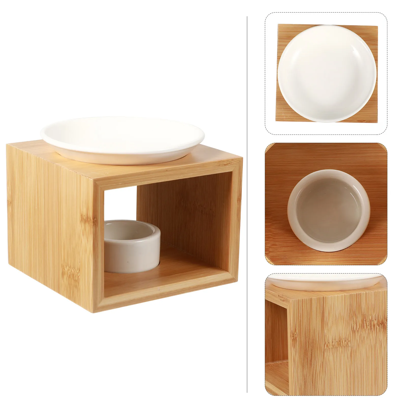 Ceramic Aroma Burner Wooden Essential Oil Diffuser Incense Holder for Home Study Aromatherapy Decor